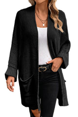 Black Batwing Sleeve Pocket Oversized Cable Knit Cardigan