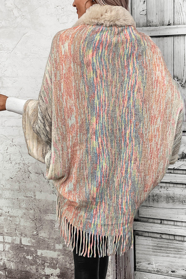 Apricot Rainbow Stripe Hair Collar Pullover Sweater Cape