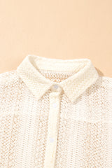 Beige Lace Crochet Collared Button Up Oversized Shirt