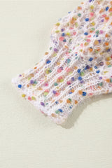 White Colorful Confetti Knit Lantern Sleeve Sweater