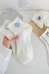 Light Blue Cute Smile Face Embroidered Cotton Socks