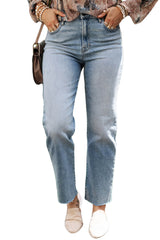 Light Blue Acid Wash Raw Edge Straight Jeans