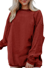 Red Contrast Trim Crinkle Rib Oversized Sweatshirt