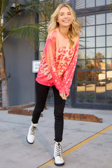 Pink Cheetah Print Drop Sleeve Bleached Sweatshirt