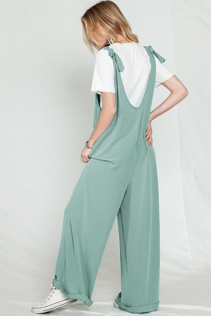 Parchment Pockets Oversized Ribbed Wide Leg Jumpsuit