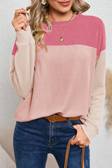 Black Color Block Corduroy Long Sleeve Top