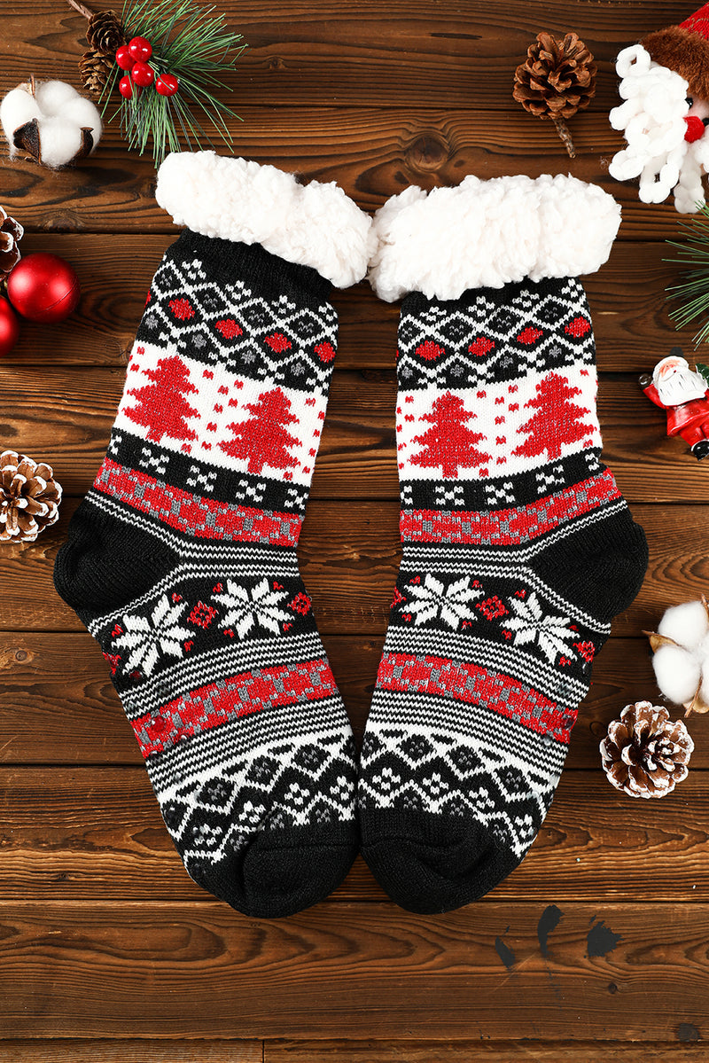 Red Christmas Reindeer Pattern Thermal Socks