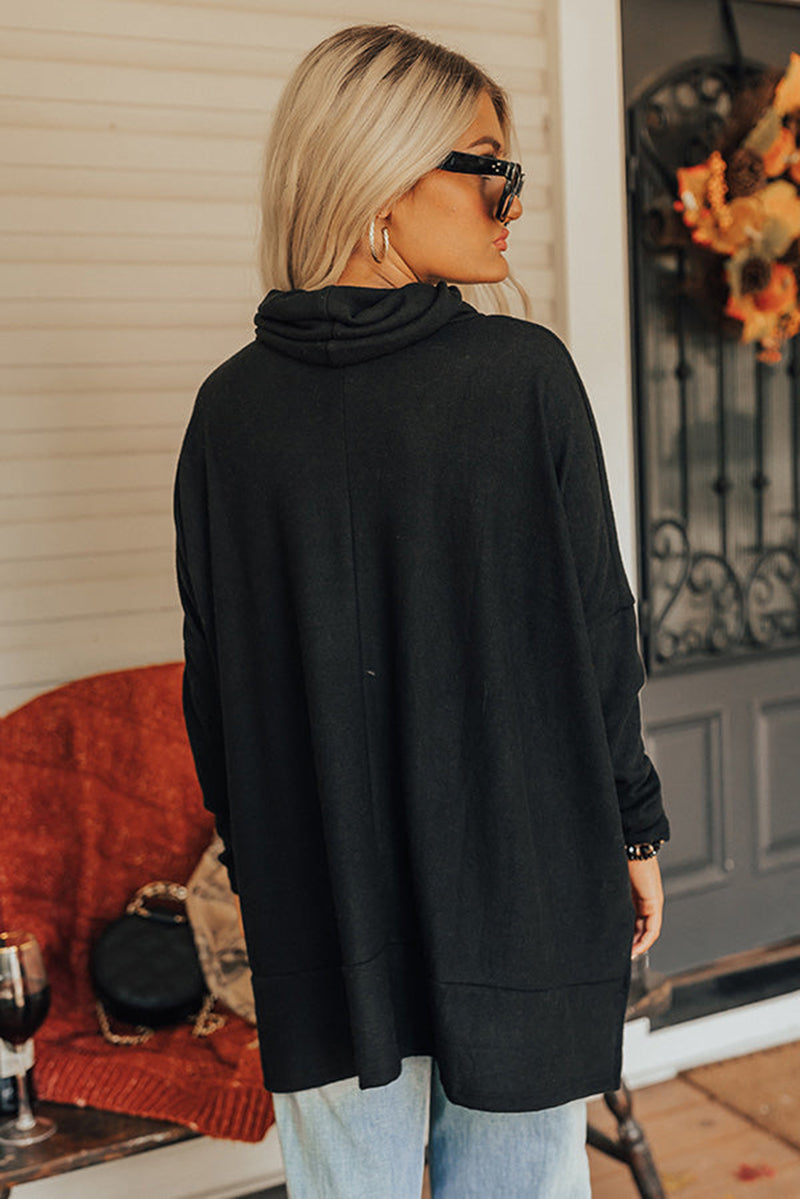Black Cowl Neck Loose Fit Tunic Long Sleeve Top