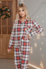 Red Christmas Plaid Long Sleeve Shirt and Pants Pajama Set