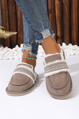 Gray Suede Wavy Striped Plush Lined Home Slippers