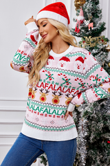 Light Pink Long Sleeved Pullover Jacquard Christmas Sweater