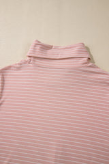 Pink Stripe Cowl Neck Side Slits Loose Fit Long Sleeve Top