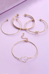 Gold Heart Geometric Knot Open Cuff Bracelet 4-piece Set