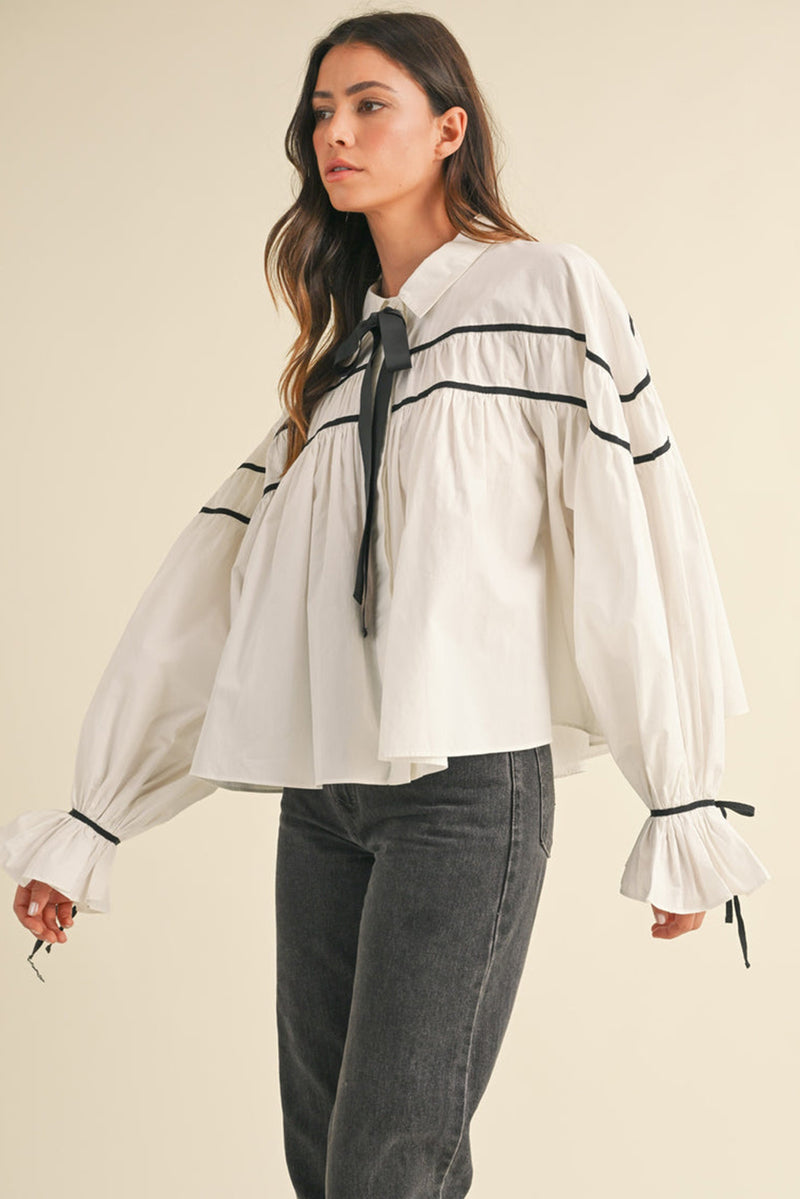 White Sweet Bowknot Button-up Shirt