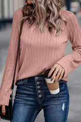 Green Textured Round Neck Knit Long Sleeve Top