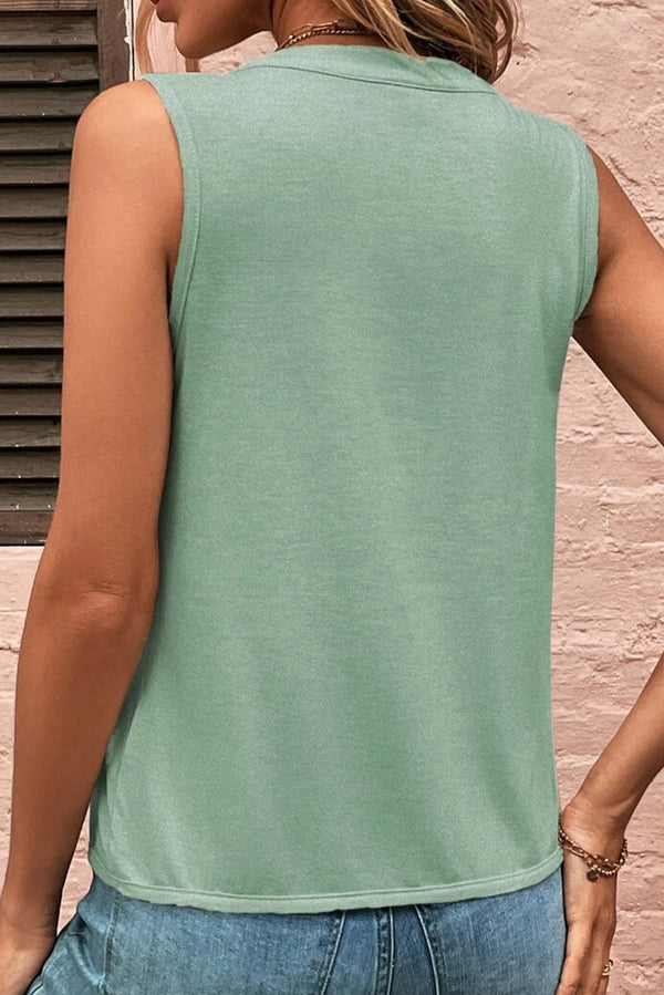 Smoke Green Pleated V Neck Vest