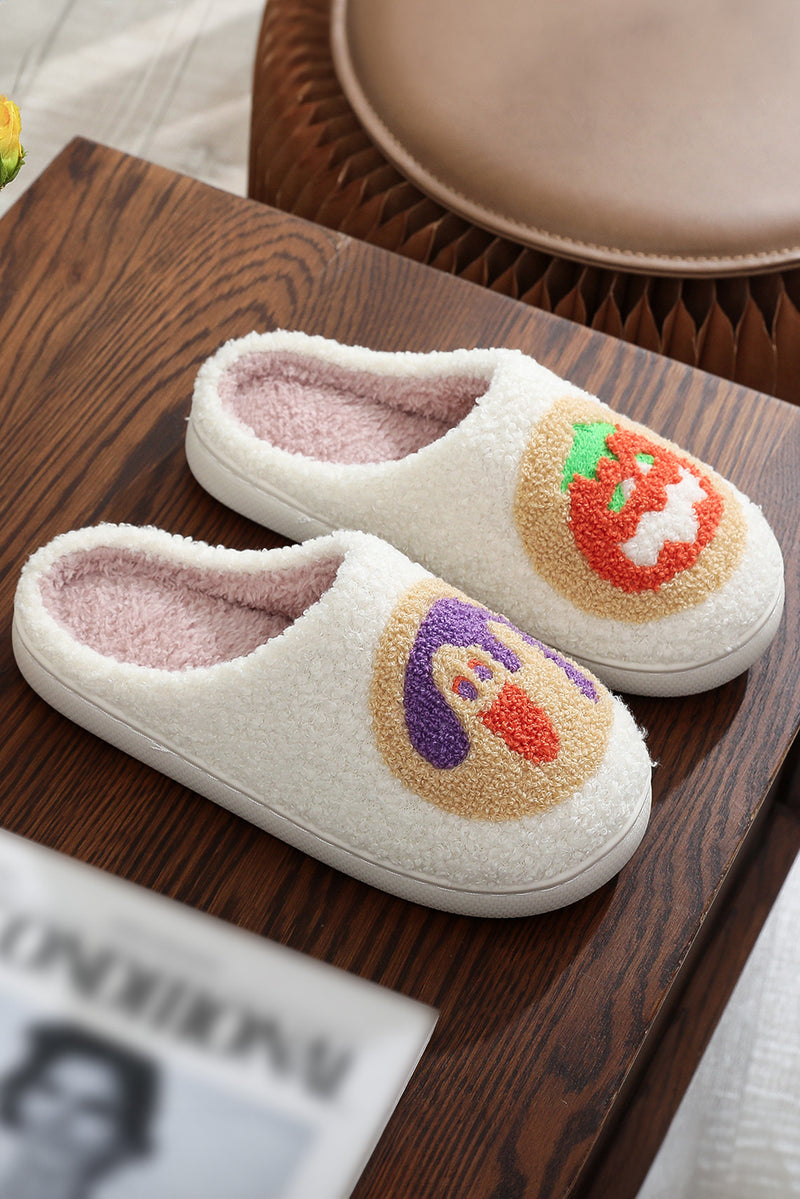 White Halloween Pumpkin Plush Winter Home Slippers