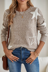 Gray Star Pattern Drop Shoulder Knit Sweater