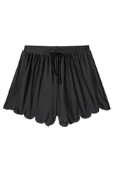 Black Scallop Trim Drawstring Beach Shorts