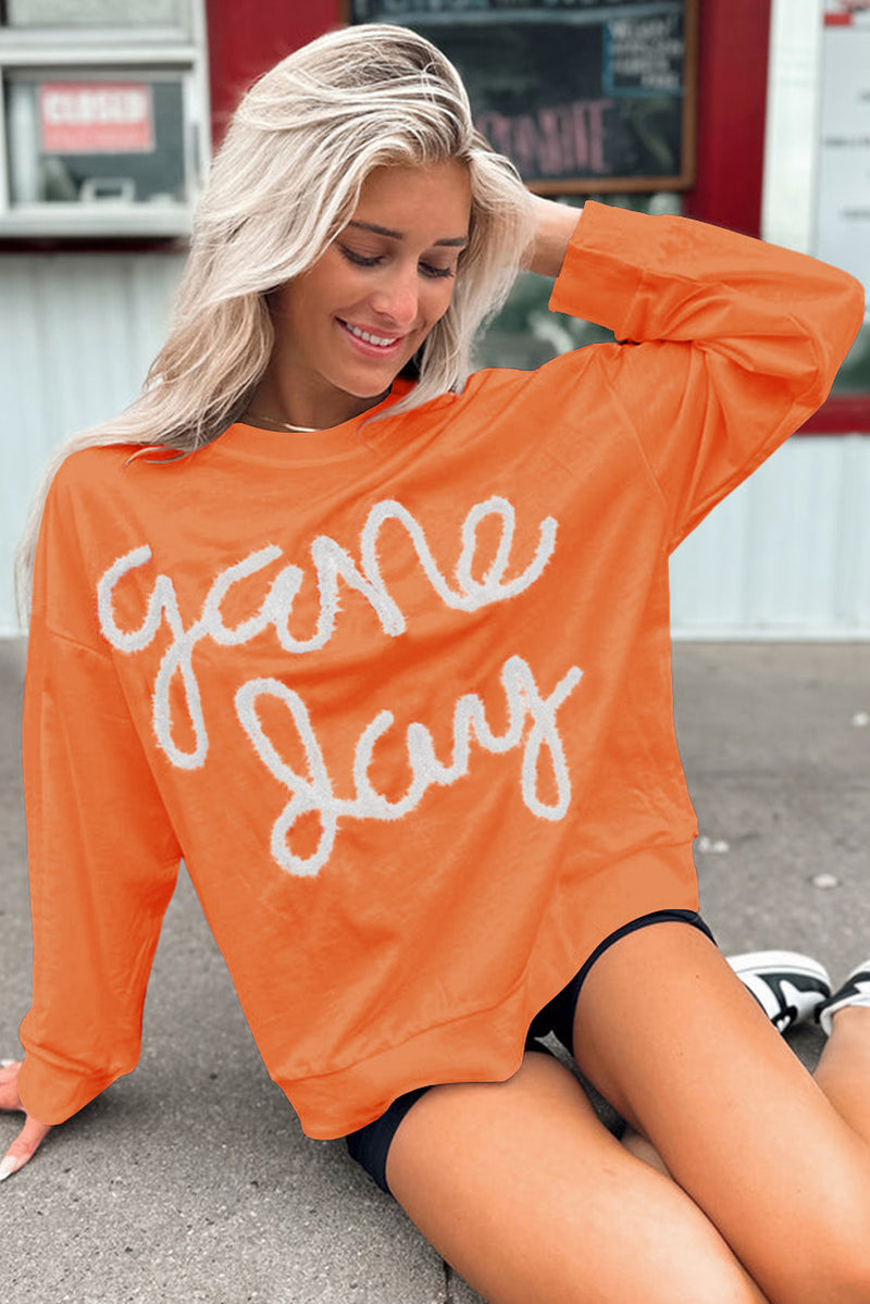 White Tinsel Game Day Drop Shoulder Sweatshirt