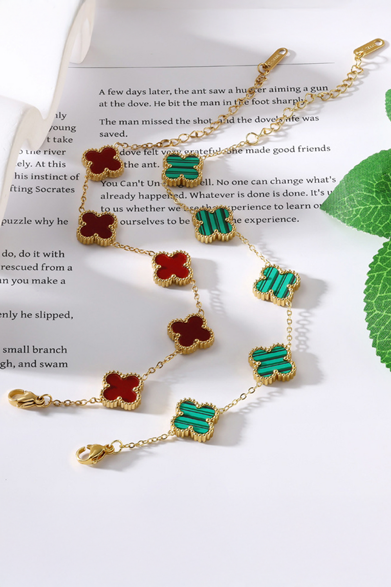 Green St Patricks Four Leaf Clover Chain Bracelet 1pc