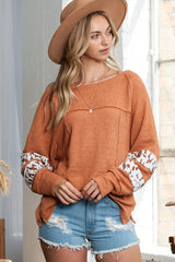 Textured Exposed Seam Pullover Long Sleeve Top