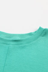 Green Plain Solid Color Casual Seam Long Sleeve Top