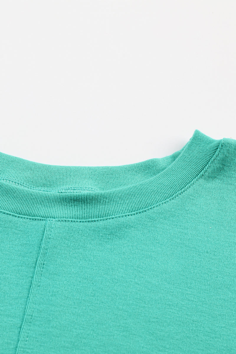 Green Plain Solid Color Casual Seam Long Sleeve Top