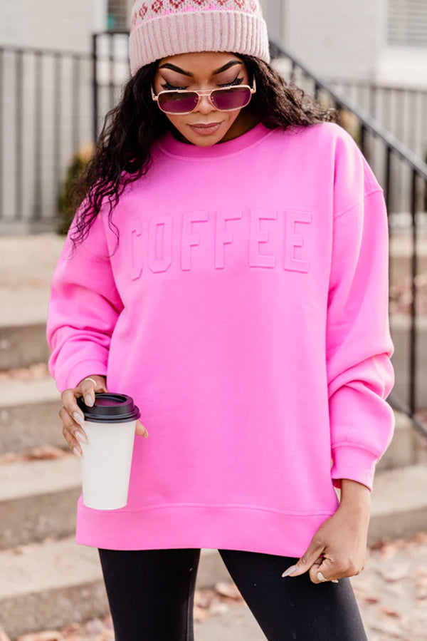 Bonbon Casual Coffee Letter Drop Shoulder Sweatshirt