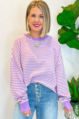 Pink Stripe Drop Shoulder Long Sleeve Top