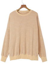 Pink Plain Drop Shoulder Ribbed Trim Oversized Sweatshirt