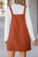 Cinnamon Corduroy Front Pockets Overall Dress