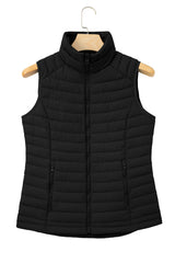 Sky Blue Plush Collared Quilted Zipped Puffer Vest