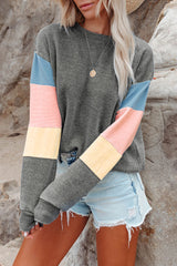 Rosy Color Block Casual Drop Sleeve Sweatshirt