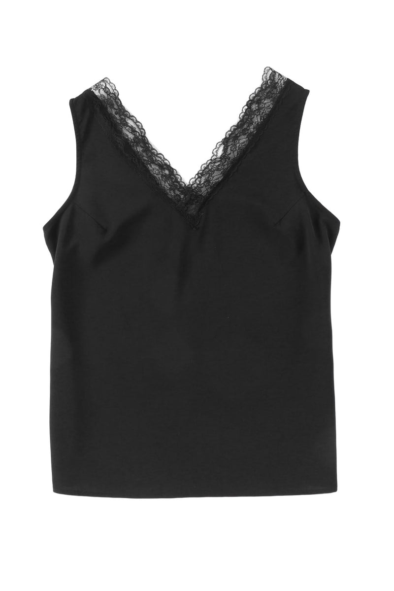 Black V Neck Lace Splicing Casual Open Back Sleeveless Shirt