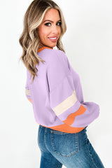 Orchid Rib Patchwork Drop Shoulder V Neck Sweatshirt