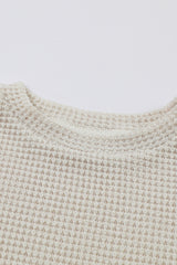 Beige Sunflower Mesh Long Sleeve Waffle Knit Top