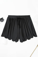 Black Scallop Trim Drawstring Beach Shorts