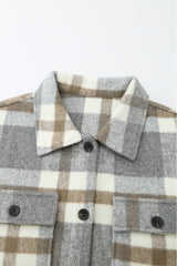 Brown Plaid Print Casual Pocket Shacket