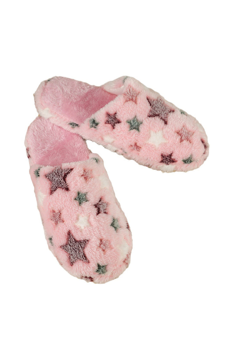 Pink Cute Star Plush Home Slippers