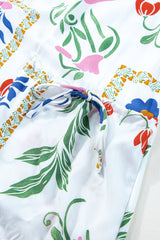 White Floral Print Split Neck Pocketed Shirt Collar Romper