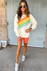 Apricot Rainbow Colorblock Pullover Sweatshirt