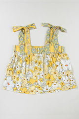 Yellow Floral Patchwork Boho Knot Straps Top