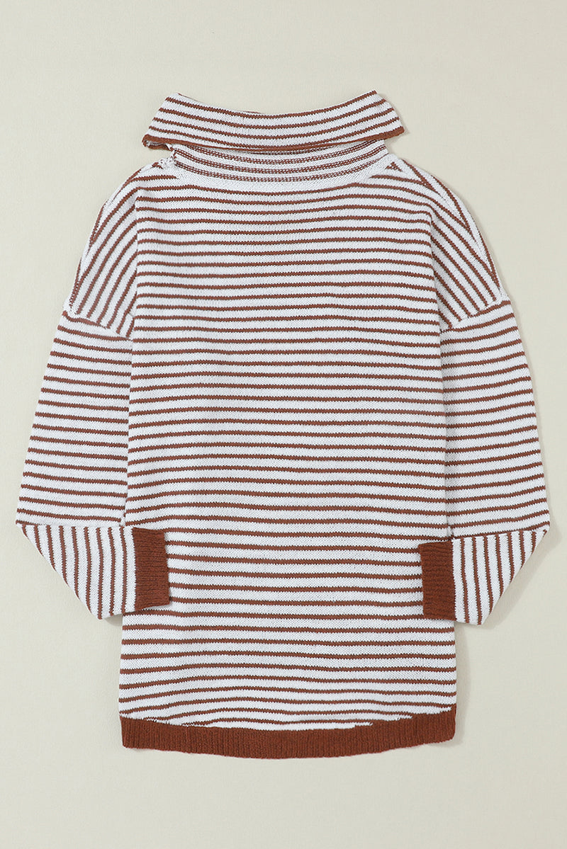 Black Striped Turtleneck Long Sleeve Sweater