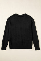 Black Hollow Knit Drop Shoulder Cardigan