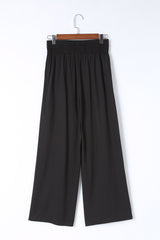 Brown Casual Drawstring Shirred Elastic Waist Wide Leg Pants