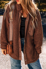 Red Clay Faux Shearling Button Up Jacket