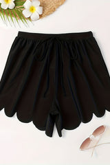 Black Scallop Trim Drawstring Beach Shorts