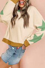 Parchment Star Patchwork Exposed Seam Oversized Sweatshirt