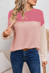 Black Color Block Corduroy Long Sleeve Top